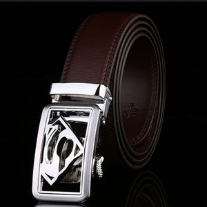 Men's leather belt superman buckle belt adjustable